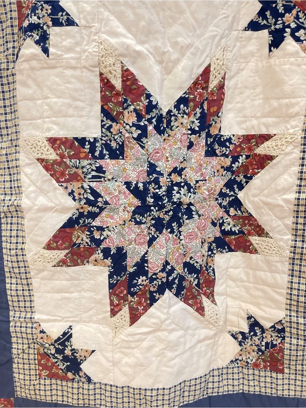Star Patchwork Quilt pillow shams- Blue, Red, Cream set of 2